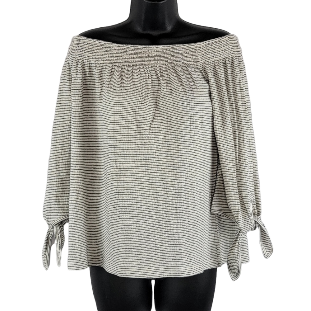 NWOT Lucky Brand Striped Off The Shoulder Smocked Top